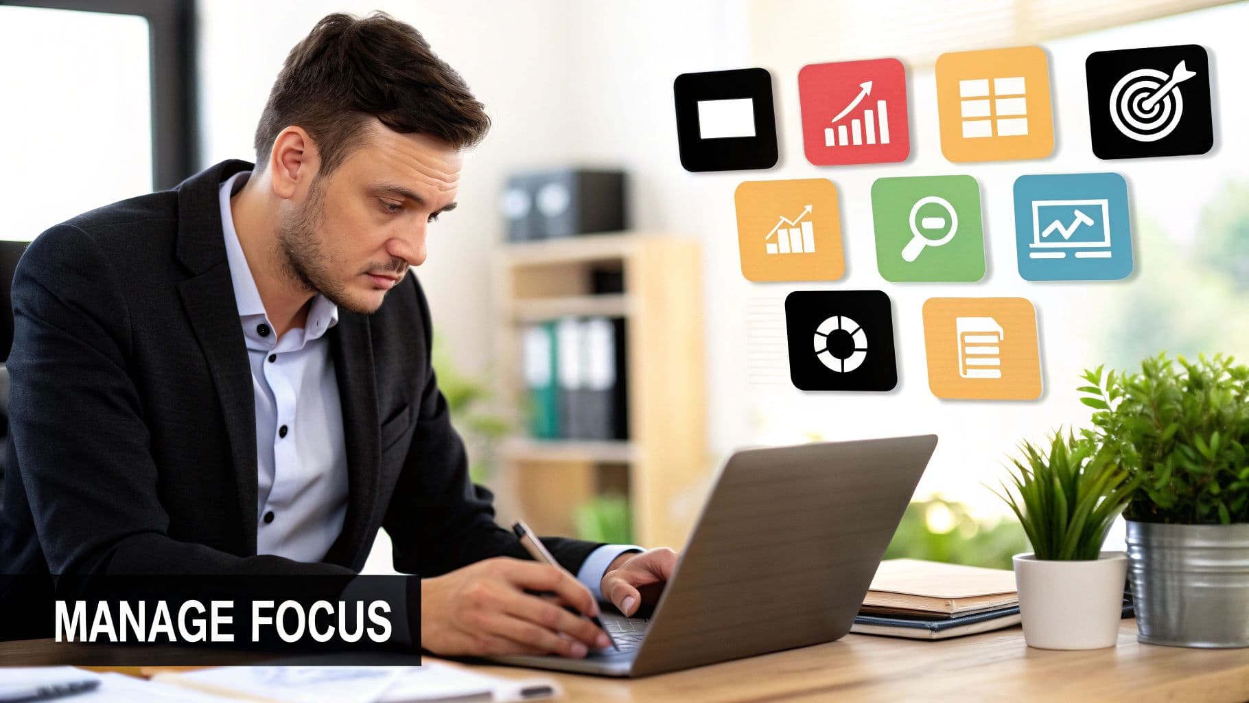 People working together in a busy but organized office, representing effective project management
