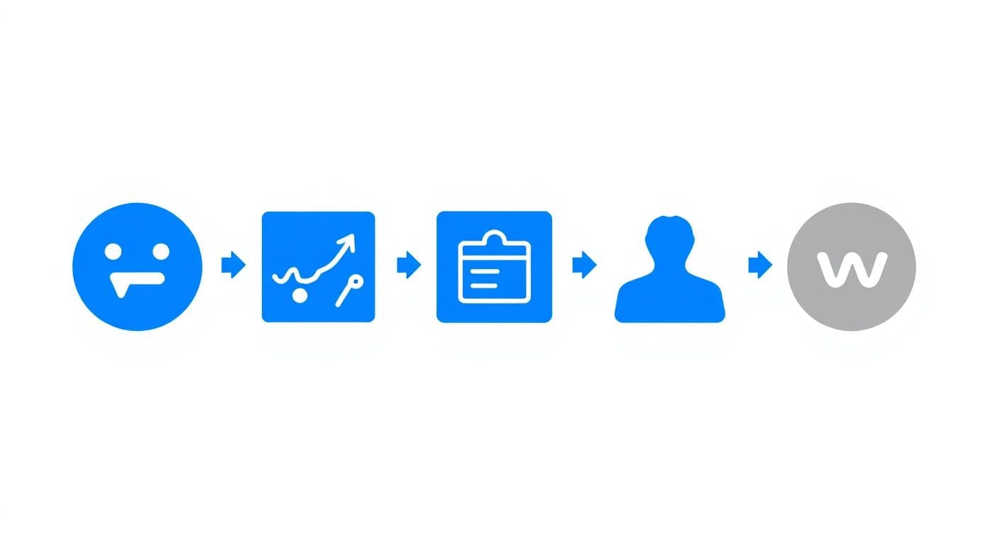 Workflow diagram illustrating steps from an initial application through planning, tasks, a user, to Wrike.