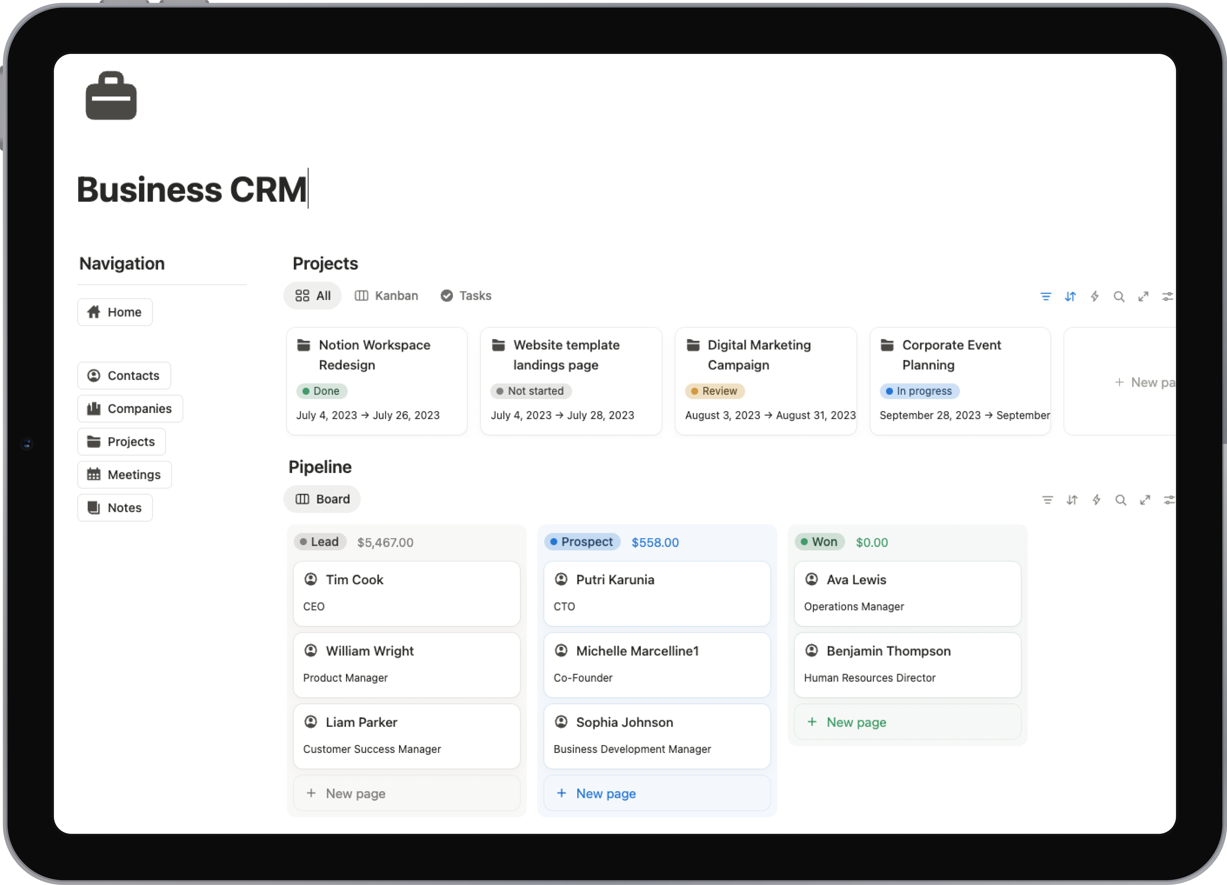 Notion template: Business CRM - Manage clients, deals, and relationships in one powerful CRM. Perfect for small businesses, agencies, and solopreneurs.