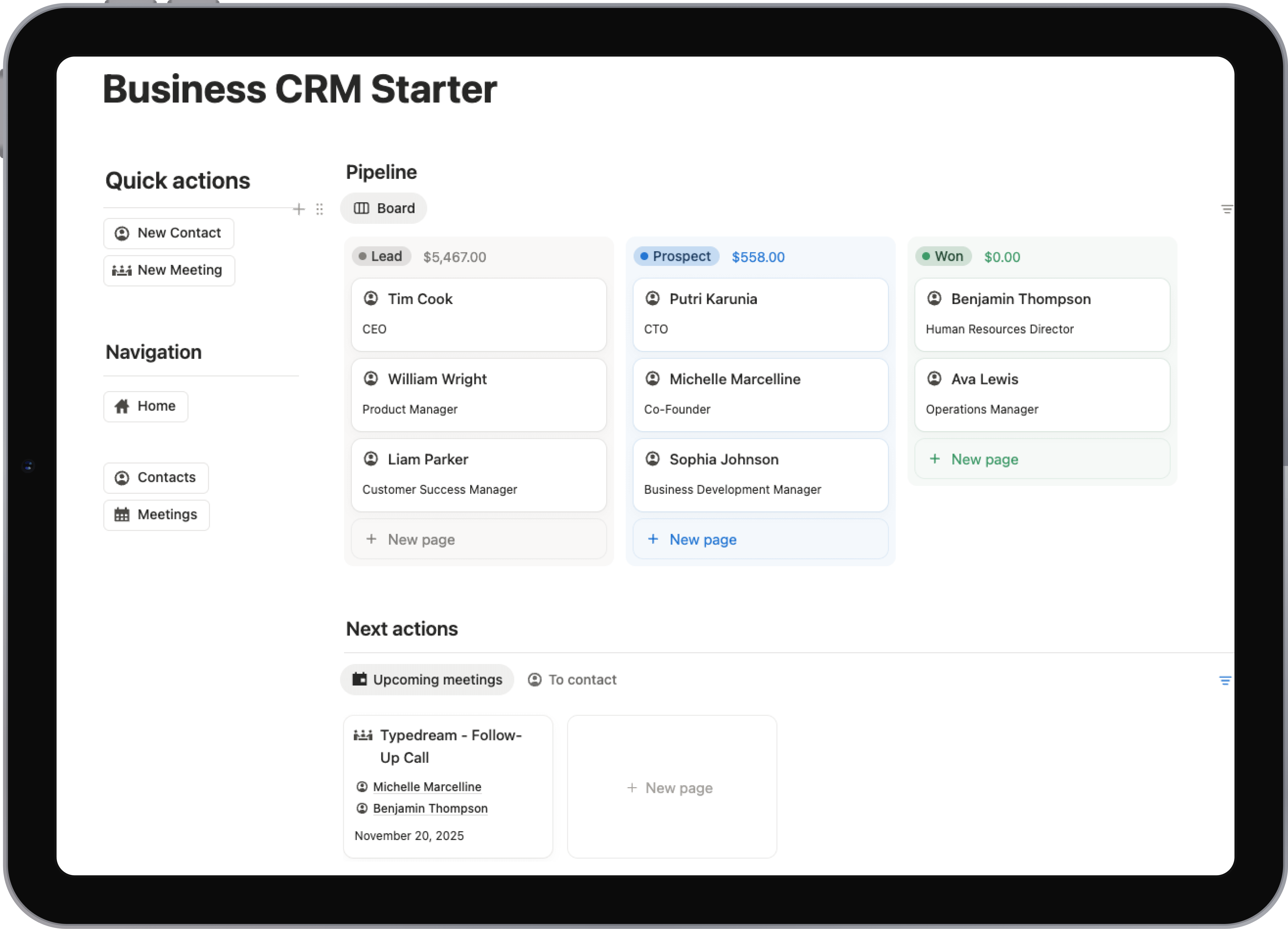 Notion template: Business CRM Starter - Free CRM template to get started with client management. Perfect for entrepreneurs and small businesses.