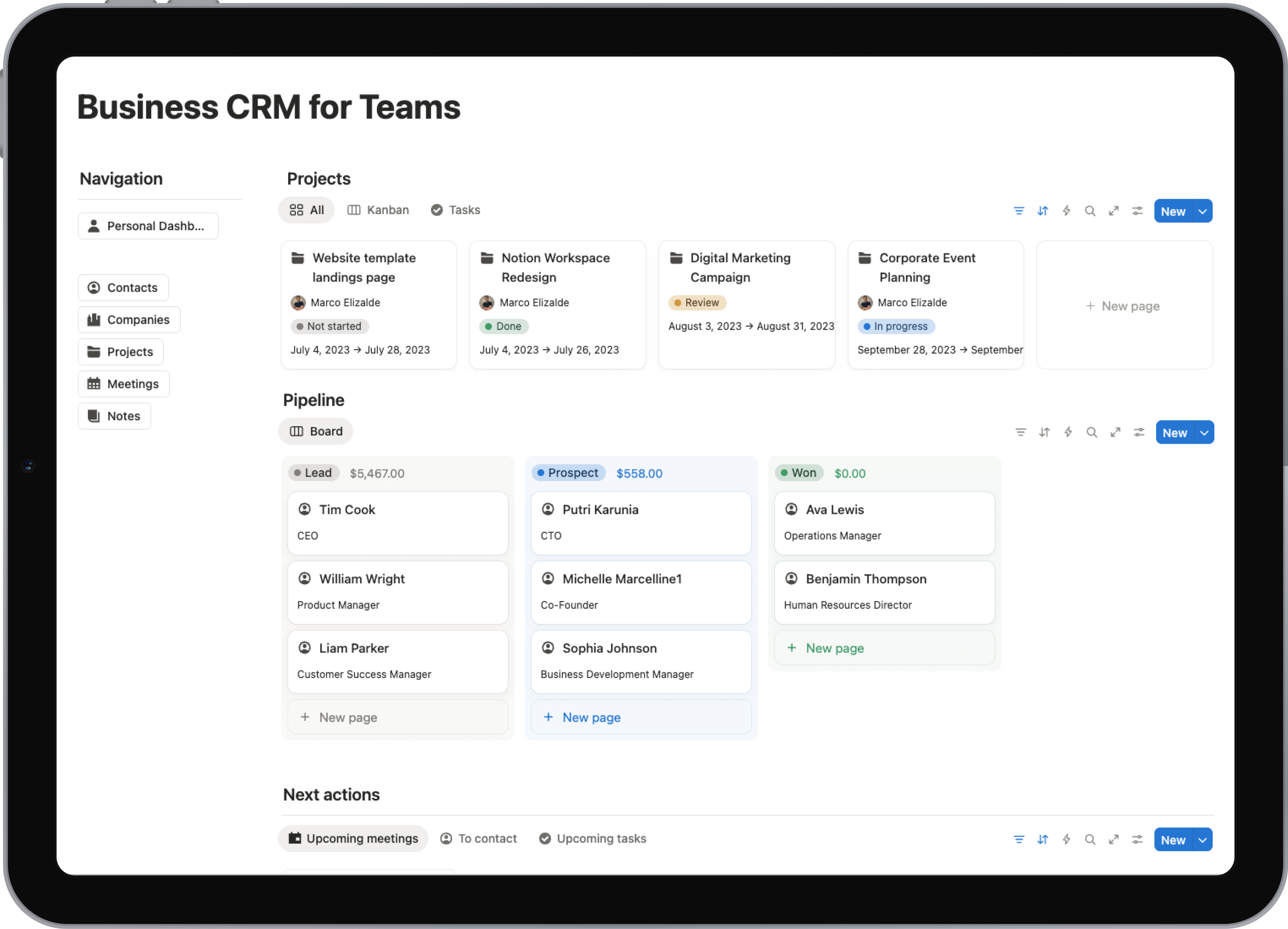 Notion template: Business CRM for Teams - Advanced CRM with team collaboration features. Perfect for agencies and growing businesses.