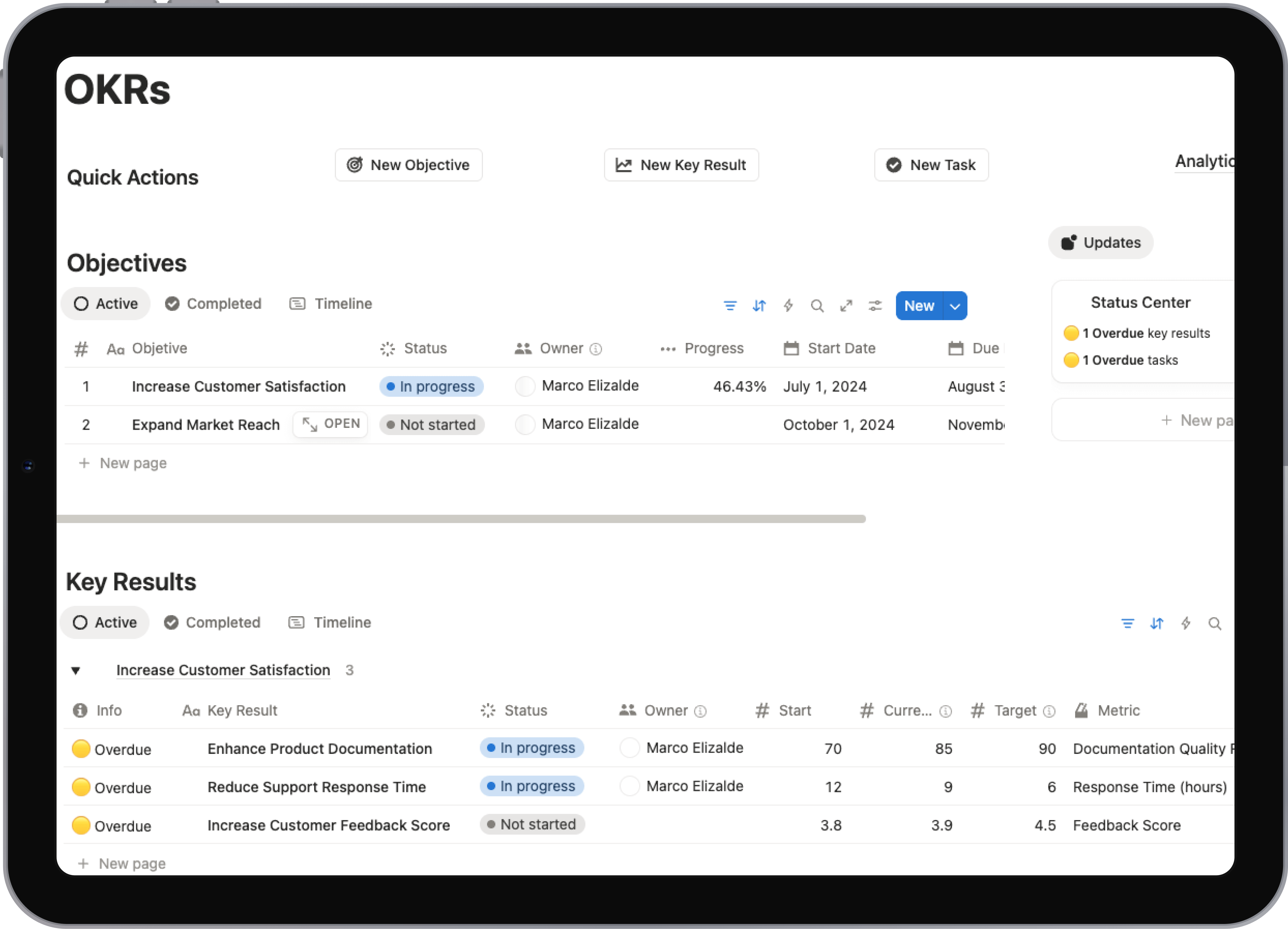 Notion template: OKRs Manager - Align your team and achieve ambitious goals with OKRs Manager, a comprehensive Notion template for setting, tracking, and achieving Objectives and Key Results. Perfect for startups, teams, and growing businesses.