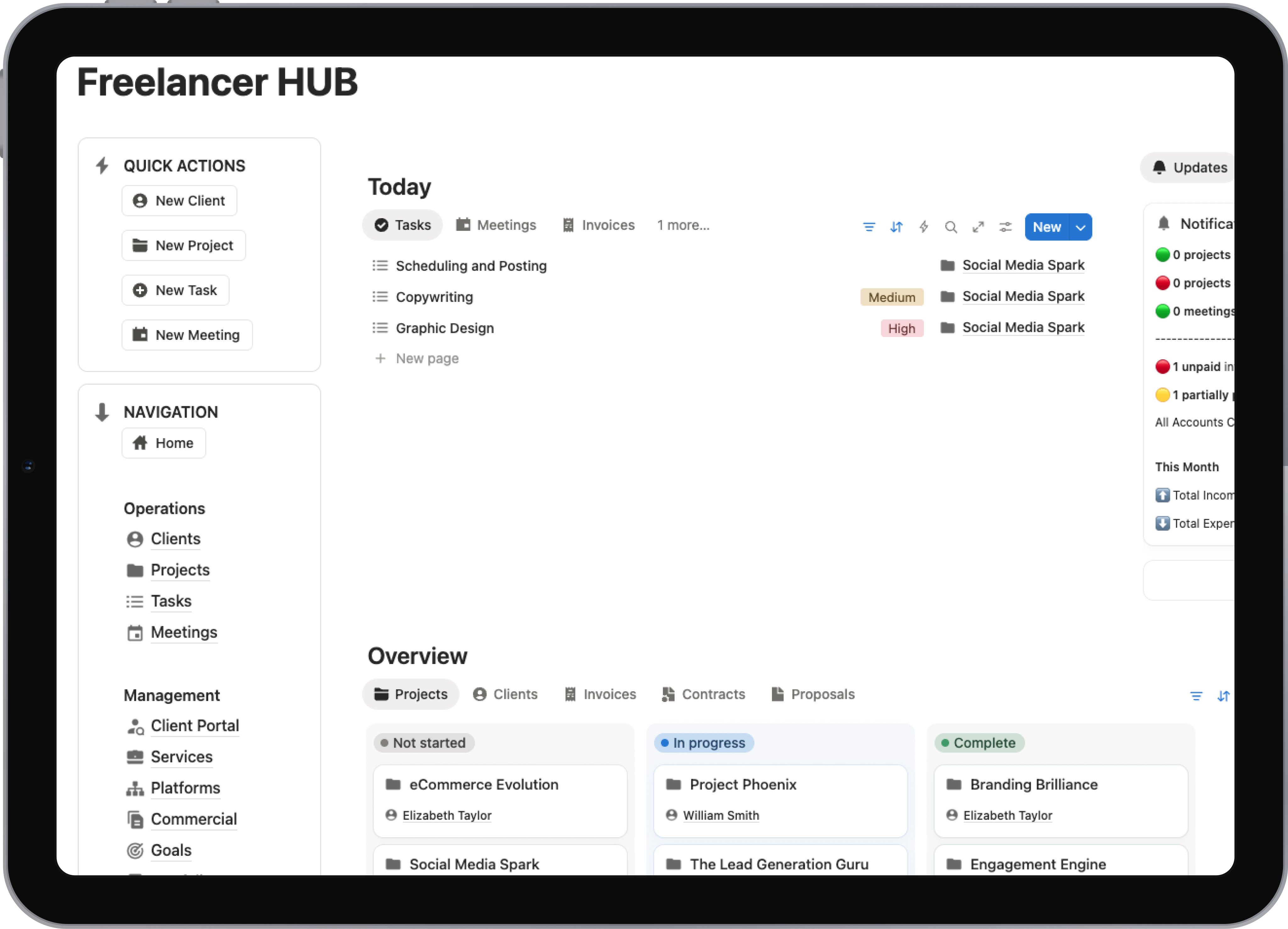 Notion template: Freelancer Hub - All-in-one workspace for freelancers. Manage clients, projects, invoices, and time tracking in one place.