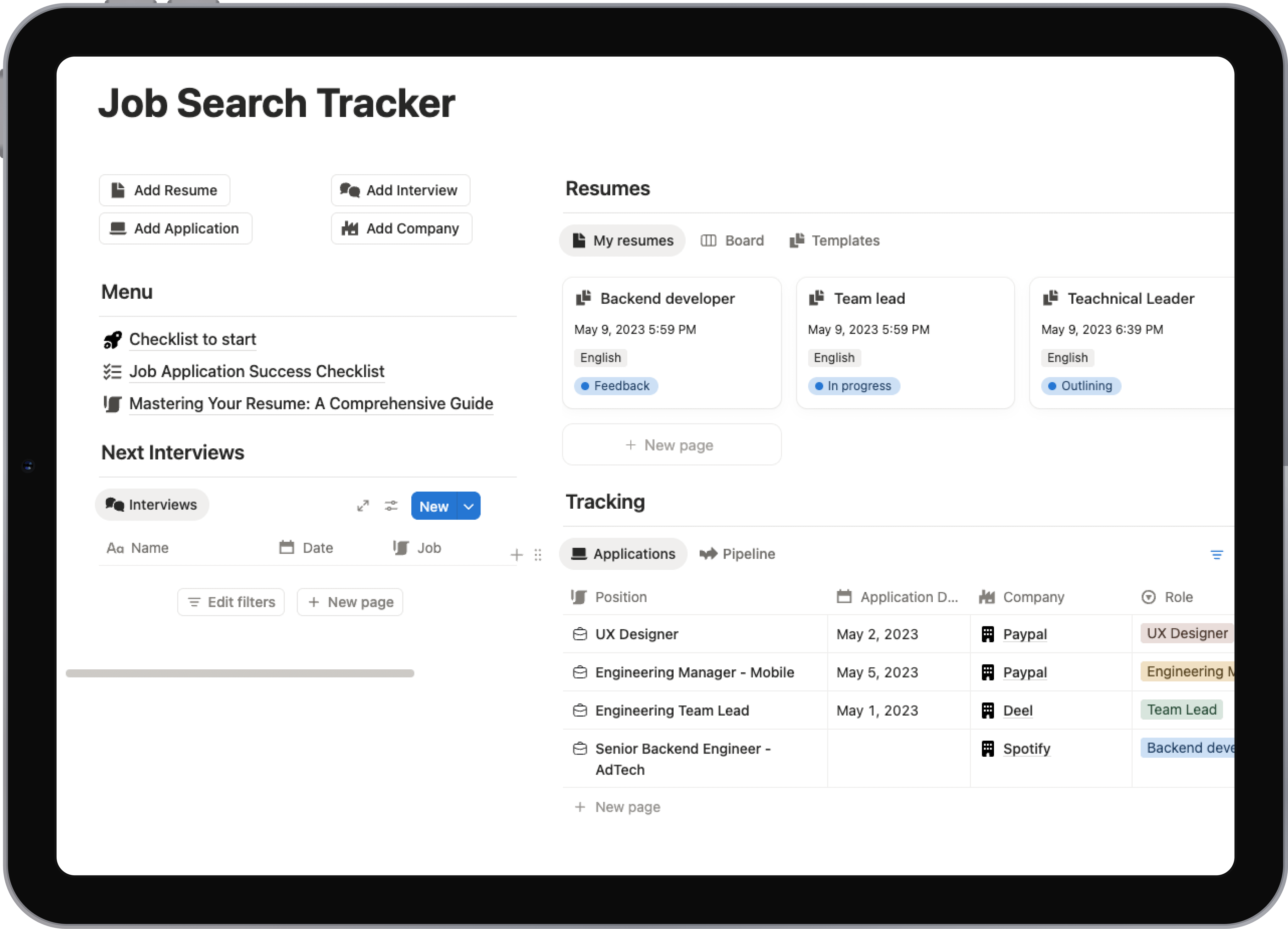 Notion template: Job Search Tracker - Stay organized during your job search. Track applications, interviews, and follow-ups in one place.