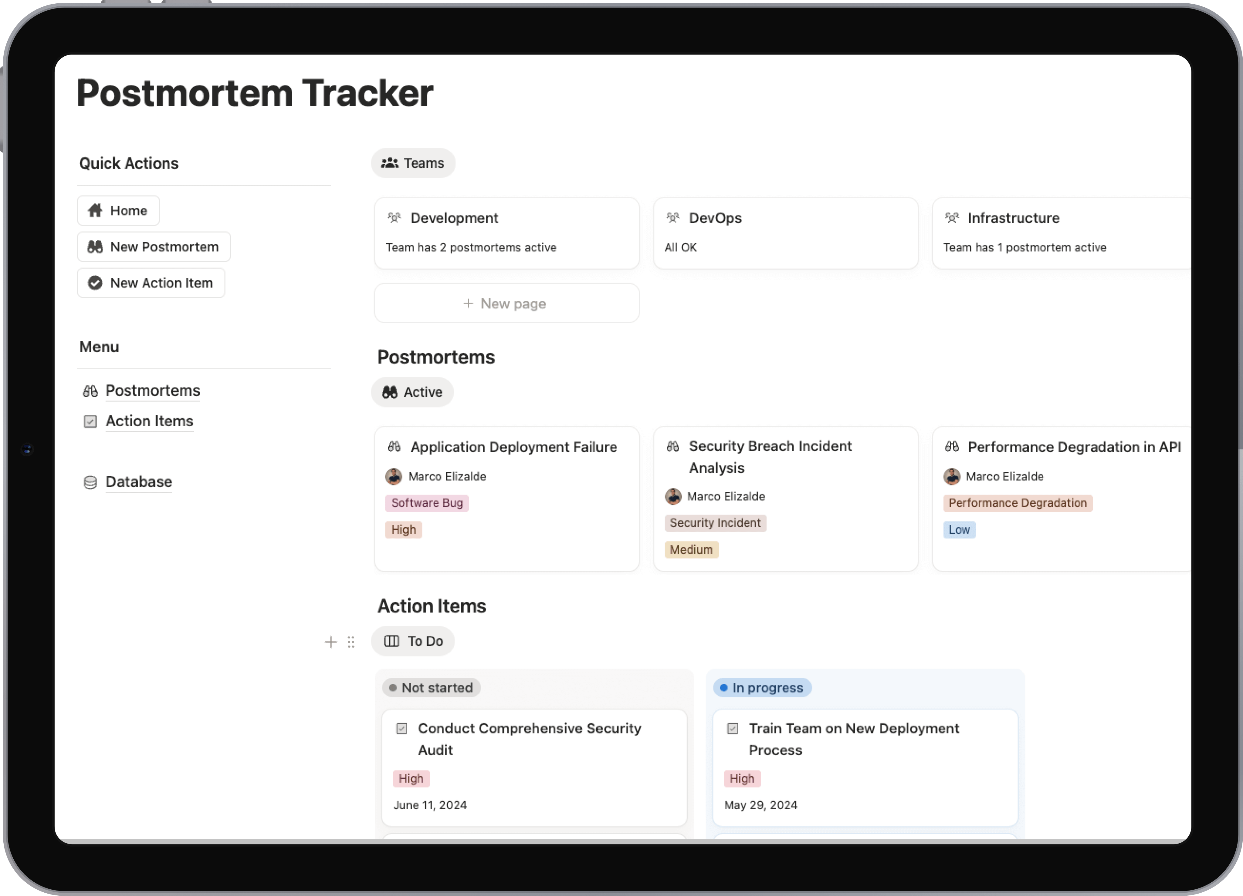 Postmortem Tracker Template Preview
