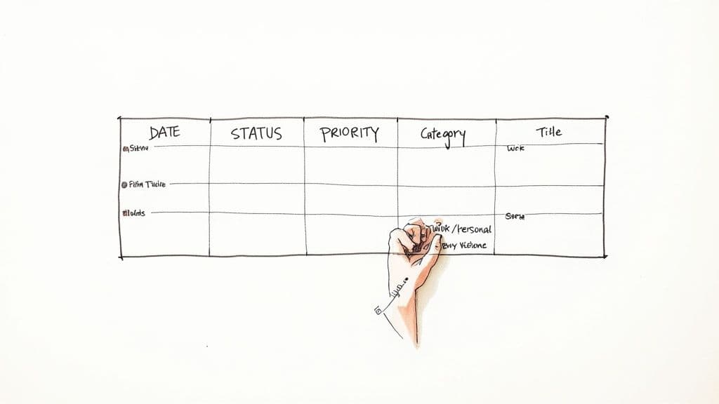 A handwritten notion-style weekly planning template with entries for tasks and a hand writing.