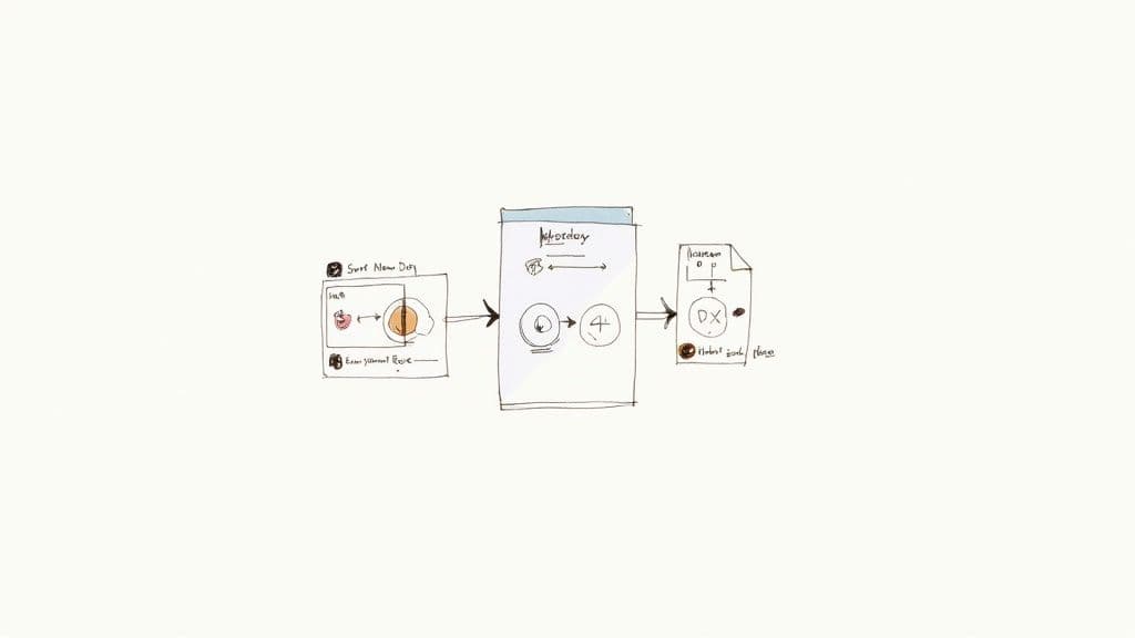 A hand-drawn workflow diagram showing steps from 'Swat Alen Dey' to 'Metrology' and finally to a 'license' document.